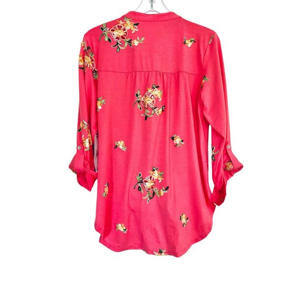 New Fig and Flower Coral Button Up Embroidery Blouse Sz L - Picture 3 of 12